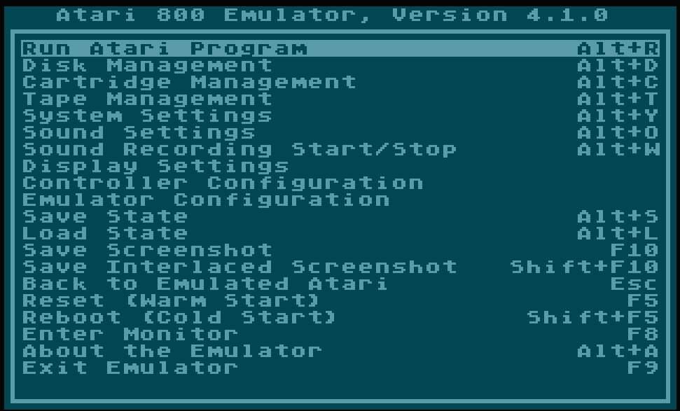 Das Einstellungsmenü des Emulators