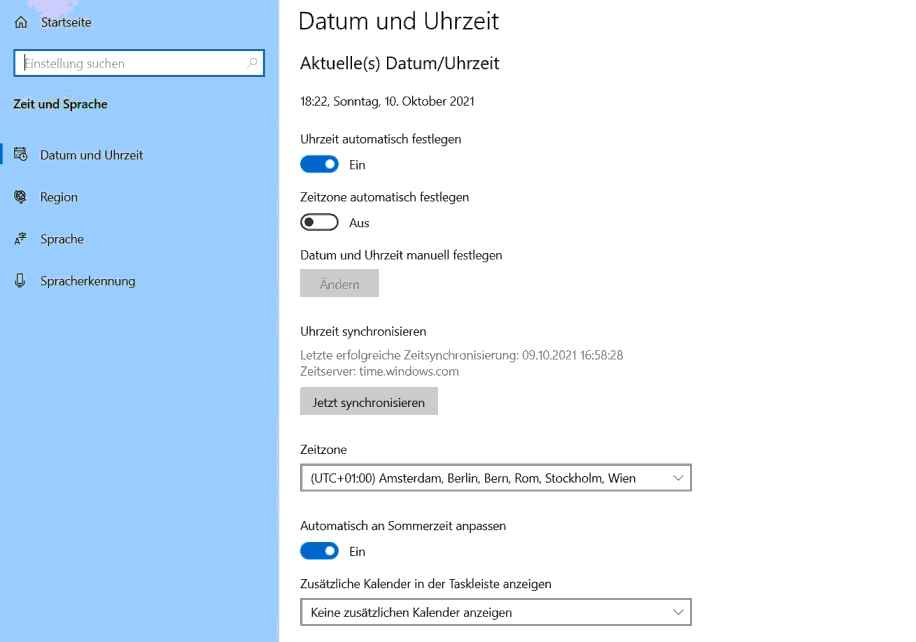 Die Windows-Einstellungen zu Zeit und Datum