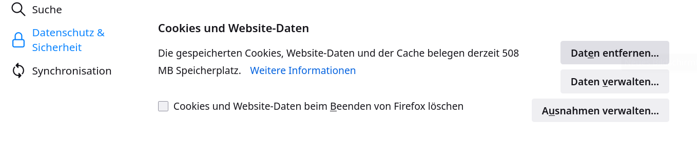 Bild zu Cookies und Webseiten-Daten in Firefox 89